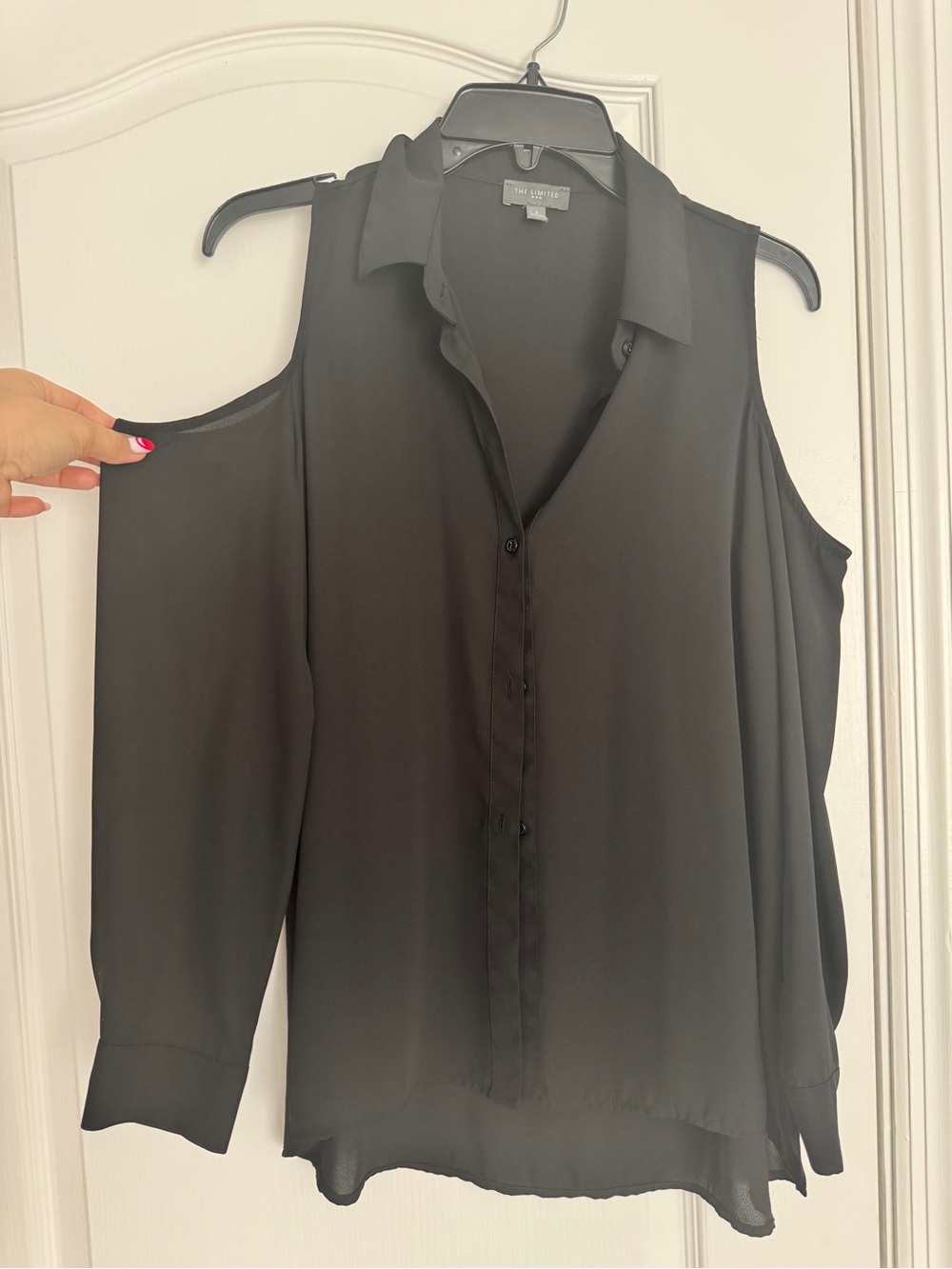 The limited cold shoulder button up blouse